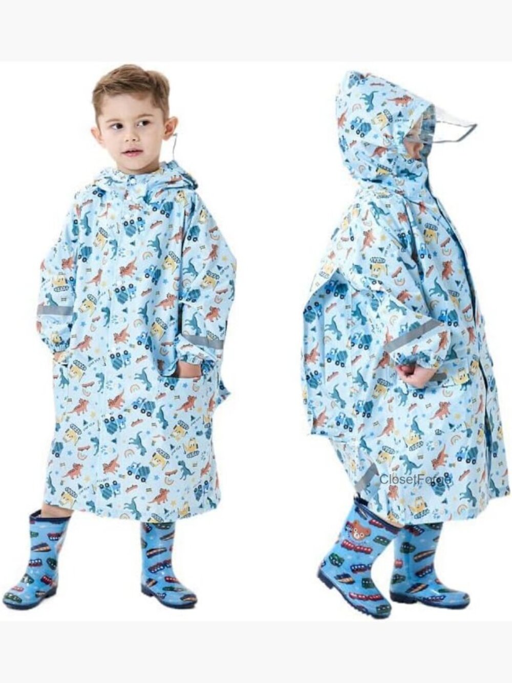 Kids Waterproof Raincoat Jacket Poncho with Reflective Strip